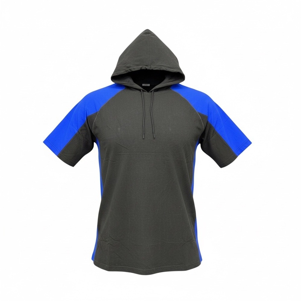 Vintage Y2K Illusionz Mens Black Blue Colorblock Short Sleeve Hoodie‎ Size 2XL